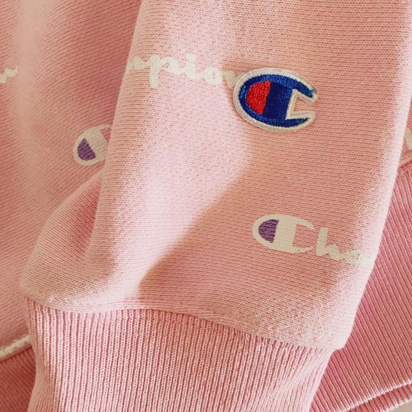 Champion Reverse Weave Allover Logo Pink Hoodie - Picture 5 of 5